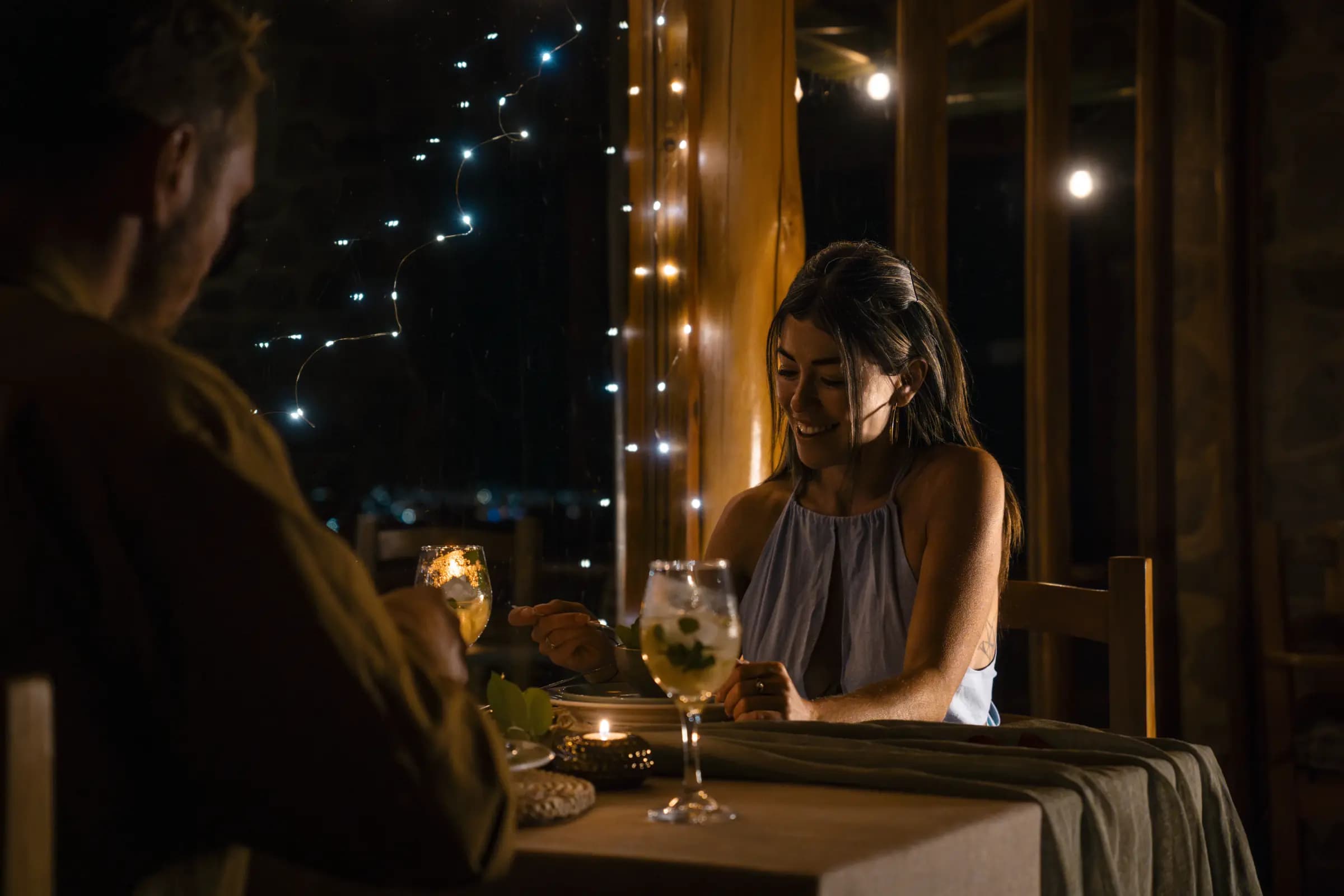 Intimate dining atmosphere overlooking the lake