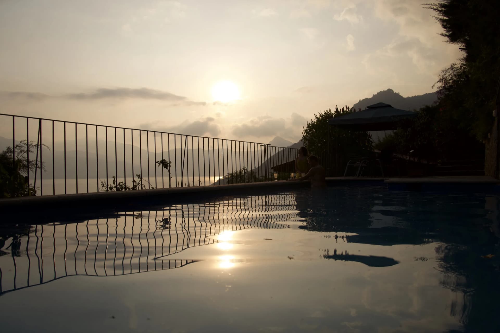 The pool at Loma de Atitlán overlooking Lake Atitlán at midday