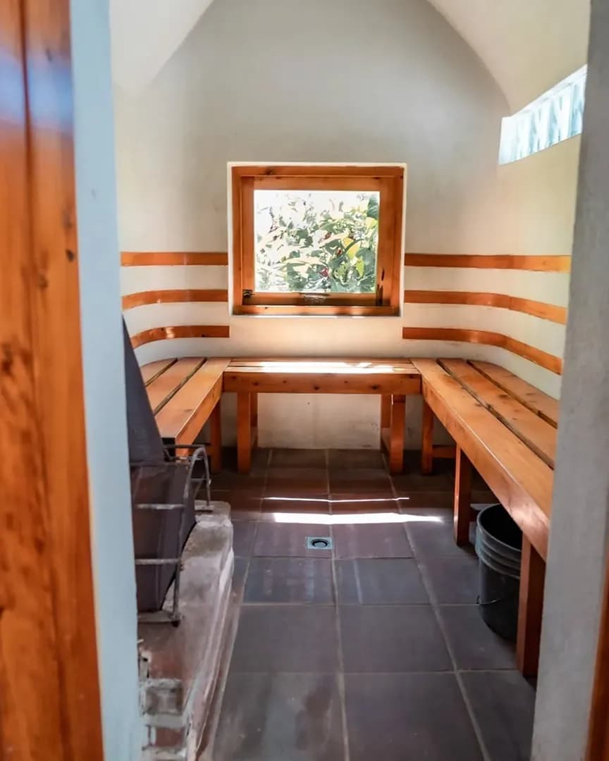 The wood-lined herbal sauna at Loma de Atitlán